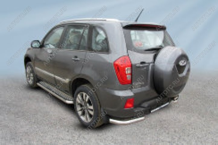 6 799 р. Защита заднего бампера уголки d57 Slitkoff Chery Tiggo 3 (2014-2020) (Сталь с полимерным покрытием в цвет серебристый)  с доставкой в г. Керчь