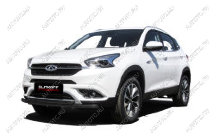 8 599 р. Защита переднего бампера d57+d42 двойная Slitkoff Chery Tiggo 7 (2016-2020) (  Сталь с полимерным покрытием в цвет черный)  с доставкой в г. Керчь