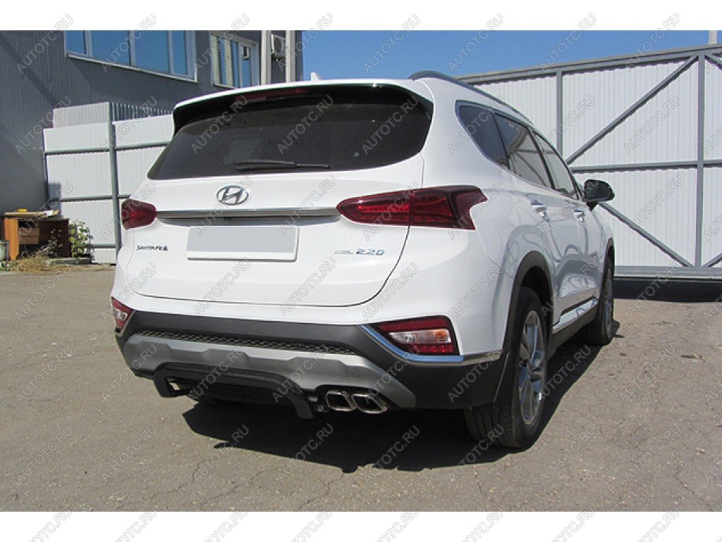 7 999 р. Защита заднего бампера d57 скоба Slitkoff  Hyundai Santa Fe  TM (2018-2021) дорестайлинг (Сталь с полимерным покрытием в цвет черный)  с доставкой в г. Керчь