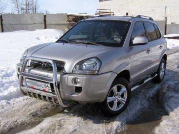 Защита переднего бампера кенгурятник d57 высокий Slitkoff Hyundai Tucson  JM (2004-2010) (Сталь с полимерным покрытием в цвет черный)