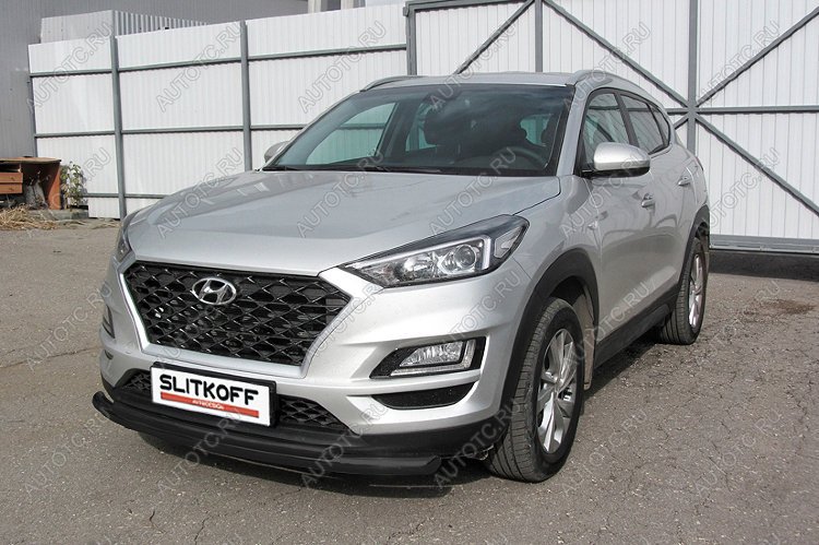 10 649 р. Защита переднего бампера d57+d42 двойная Slitkoff Hyundai Tucson TL рестайлинг (2018-2021) (  Сталь с полимерным покрытием в цвет черный)  с доставкой в г. Керчь
