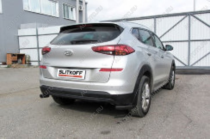 4 999 р. Защита заднего бампера уголки d57 Slitkoff  Hyundai Tucson  TL (2018-2021) рестайлинг ( Сталь с полимерным покрытием в цвет черный)  с доставкой в г. Керчь