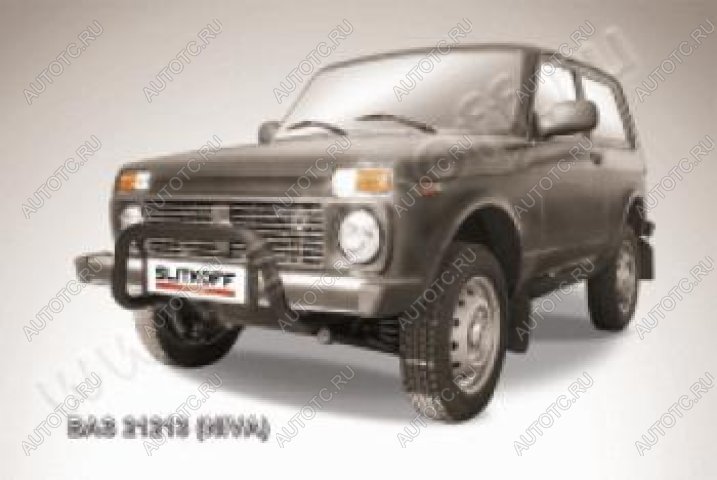 11 299 р. Защита переднего бампера кенгурятник d57 низкий Slitkoff  Лада Нива 4х4  2121 (1977-2019) 3 дв. дорестайлинг ( Сталь с полимерным покрытием в цвет черный)  с доставкой в г. Керчь