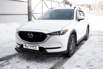 Защита переднего бампера d57+d32 двойная Slitkoff Mazda CX-5 KF (2016-2025) (Сталь с полимерным покрытием в цвет черный)