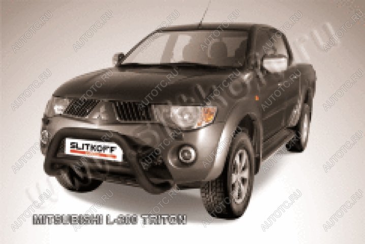 23 599 р. Защита переднего бампера кенгурятник d76 низкий (Triton) Slitkoff  Mitsubishi L200  4 (2006-2014)  дорестайлинг ( Сталь с полимерным покрытием в цвет черный)  с доставкой в г. Керчь