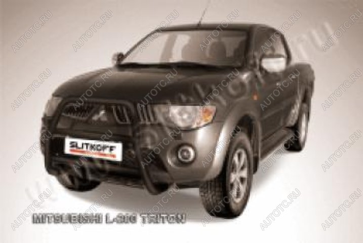 18 399 р. Защита переднего бампера кенгурятник d57 высокий (Triton) Slitkoff  Mitsubishi L200  4 (2006-2014)  дорестайлинг (Сталь с полимерным покрытием в цвет черный)  с доставкой в г. Керчь