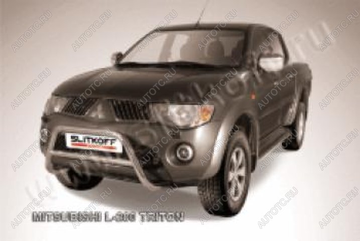 16 899 р. Защита переднего бампера кенгурятник d57 низкий Slitkoff Mitsubishi L200 4  дорестайлинг (2006-2014) ( Сталь с полимерным покрытием в цвет черный)  с доставкой в г. Керчь