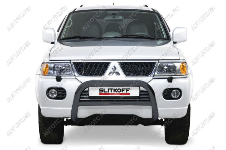 23 599 р. Защита переднего бампера кенгурятник d76 низкий Slitkoff  Mitsubishi Pajero Sport  PA (2004-2008) рестайлинг ( Сталь с полимерным покрытием в цвет черный)  с доставкой в г. Керчь