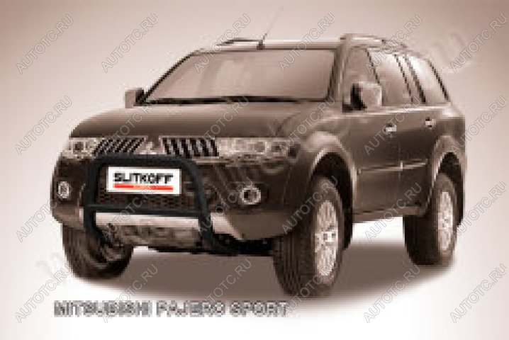 16 899 р. Защита переднего бампера кенгурятник d57 низкий Slitkoff Mitsubishi Pajero Sport PA рестайлинг (2004-2008) ( Сталь с полимерным покрытием в цвет черный)  с доставкой в г. Керчь