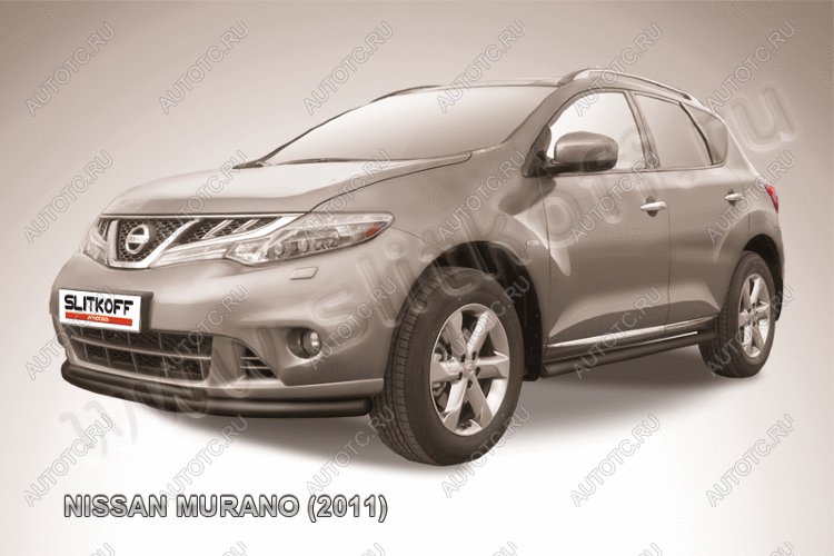 10 249 р. Защита переднего бампера d57+d42 двойная Slitkoff  Nissan Murano  2 Z51 (2010-2016) рестайлинг (  Сталь с полимерным покрытием в цвет черный)  с доставкой в г. Керчь