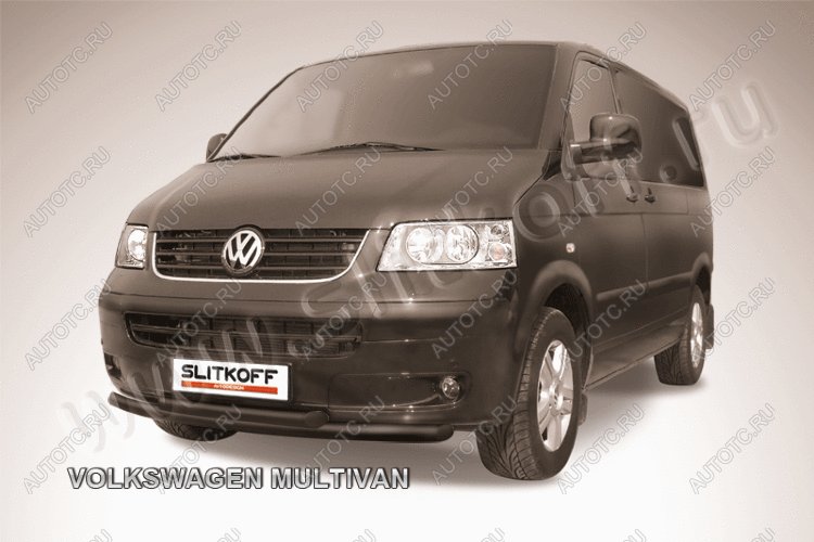 10 299 р. Защита переднего бампера d57+d57 двойная Slitkoff  Volkswagen Multivan  T5 (2003-2015)  дорестайлинг, рестайлинг ( Сталь с полимерным покрытием в цвет черный)  с доставкой в г. Керчь