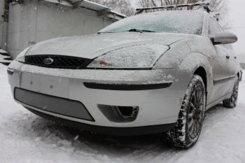 3 079 р. Защитная сетка в бампер (ячейка 3х7 мм) Alfeco Стандарт  Ford Focus  1 (2001-2005) седан рестайлинг, универсал рестайлинг, хэтчбэк 3 дв. рестайлинг, хэтчбэк 5 дв. рестайлинг (Хром)  с доставкой в г. Керчь. Увеличить фотографию 3