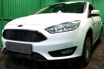 2 879 р. Защитная сетка в бампер (низ, ячейка 3х7 мм) Alfeco Стандарт Ford Focus 3 седан рестайлинг (2014-2019) (Чёрная)  с доставкой в г. Керчь. Увеличить фотографию 3
