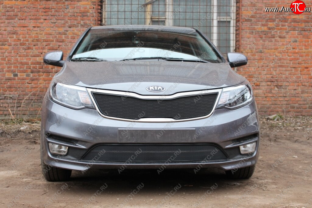 2 899 р. Защитная сетка в бампер (низ, ячейка 3х7 мм) Alfeco Стандарт KIA Rio 3 QB рестайлинг седан (2015-2017) (Чёрная) с доставкой в г. Керчь Увеличить фотографию 1 2 899 р. Защитная сетка в бампер (низ, ячейка 3х7 мм) Alfeco Стандарт KIA Rio 3 QB рестайлинг седан (2015-2017) (Чёрная) с доставкой в г. Керчь