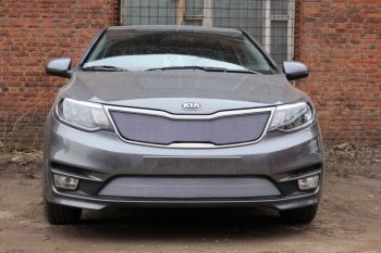 Защитная сетка в бампер (низ, ячейка 3х7 мм) Alfeco Стандарт KIA Rio 3 QB рестайлинг седан (2015-2017) (Хром)