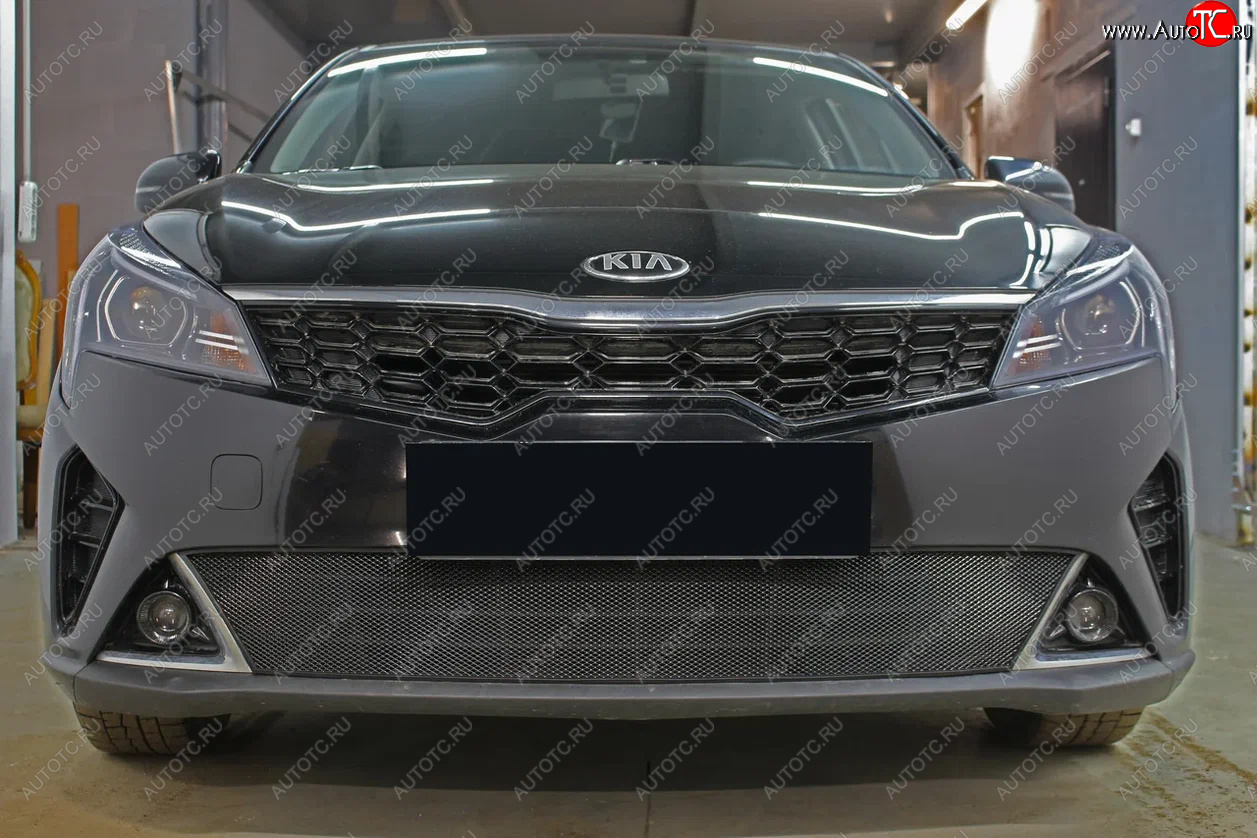 3 199 р. Защитная сетка в бампер (низ, ячейка 3х7 мм) Alfeco Стандарт KIA Rio X рестайлинг (2020-2025) (Чёрная)  с доставкой в г. Керчь
