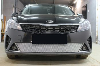 Защитная сетка в бампер (низ, ячейка 3х7 мм) Alfeco Стандарт KIA Rio X рестайлинг (2020-2025) (Хром)