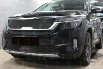3 179 р. Защитная сетка в бампер (верх, с ДХО, ячейка 3х7 мм) Alfeco Стандарт KIA Seltos (2019-2025) (Чёрная)  с доставкой в г. Керчь. Увеличить фотографию 3