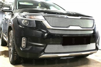 3 299 р. Защитная сетка в бампер (верх, с ДХО, ячейка 3х7 мм) Alfeco Стандарт KIA Seltos (2019-2025) (Хром)  с доставкой в г. Керчь. Увеличить фотографию 6