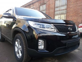 2 569 р. Защитная сетка в бампер (середина, ячейка 3х7 мм) Alfeco Стандарт KIA Sorento XM рестайлинг (2012-2015) (Чёрная)  с доставкой в г. Керчь. Увеличить фотографию 2