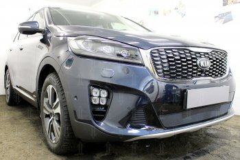 3 079 р. Защитная сетка в бампер (низ, ячейка 3х7 мм) Alfeco Стандарт KIA Sorento UM/Prime рестайлинг (2018-2020) (Чёрная)  с доставкой в г. Керчь. Увеличить фотографию 2
