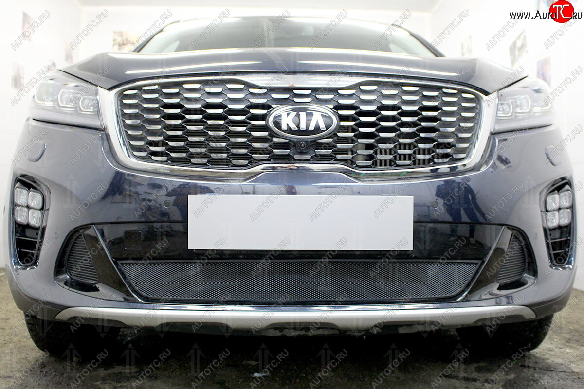 3 079 р. Защитная сетка в бампер (низ, ячейка 3х7 мм) Alfeco Стандарт KIA Sorento UM/Prime рестайлинг (2018-2020) (Чёрная)  с доставкой в г. Керчь