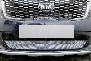 3 099 р. Защитная сетка в бампер (низ, ячейка 3х7 мм) Alfeco Стандарт KIA Sorento UM/Prime рестайлинг (2018-2020) (Хром)  с доставкой в г. Керчь. Увеличить фотографию 2