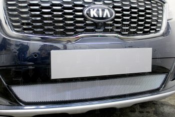3 099 р. Защитная сетка в бампер (низ, ячейка 3х7 мм) Alfeco Стандарт KIA Sorento UM/Prime рестайлинг (2018-2020) (Хром)  с доставкой в г. Керчь. Увеличить фотографию 3