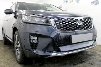 3 099 р. Защитная сетка в бампер (низ, ячейка 3х7 мм) Alfeco Стандарт KIA Sorento UM/Prime рестайлинг (2018-2020) (Хром)  с доставкой в г. Керчь. Увеличить фотографию 4