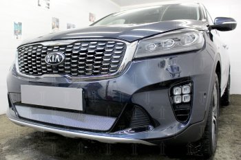3 099 р. Защитная сетка в бампер (низ, ячейка 3х7 мм) Alfeco Стандарт KIA Sorento UM/Prime рестайлинг (2018-2020) (Хром)  с доставкой в г. Керчь. Увеличить фотографию 5