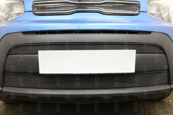 4 849 р. Защитная сетка в бампер (2 части, ячейка 3х7 мм) Alfeco Стандарт  KIA Soul  PS (2017-2019) рестайлинг (Чёрная)  с доставкой в г. Керчь. Увеличить фотографию 3