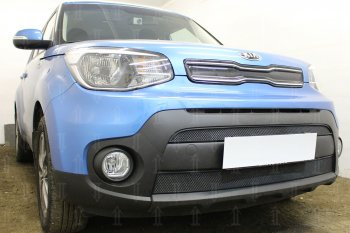 4 849 р. Защитная сетка в бампер (2 части, ячейка 3х7 мм) Alfeco Стандарт  KIA Soul  PS (2017-2019) рестайлинг (Чёрная)  с доставкой в г. Керчь. Увеличить фотографию 2