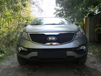 Защитная сетка в бампер (середина, ячейка 3х7 мм) Alfeco Стандарт KIA Sportage  3 SL (2010-2016) дорестайлинг, рестайлинг (Чёрная)