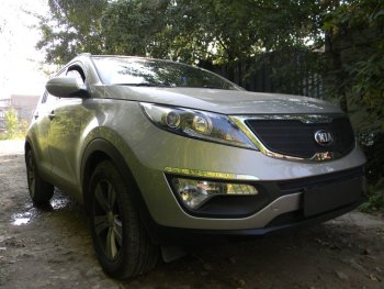 Защитная сетка в бампер (верх, ячейка 3х7 мм) Alfeco Стандарт KIA Sportage  3 SL (2014-2016) рестайлинг (Чёрная)