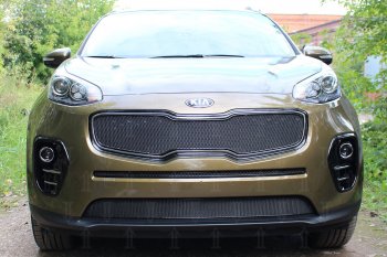 Защитная сетка в бампер (середина, ячейка 3х7 мм) Alfeco Стандарт KIA Sportage  4 QL (2016-2018) дорестайлинг (Чёрная)