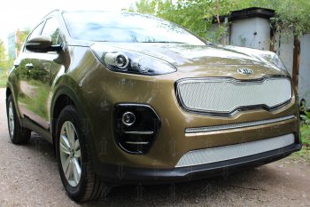 2 349 р. Защитная сетка в бампер (середина, ячейка 3х7 мм) Alfeco Стандарт  KIA Sportage  4 QL (2016-2018) дорестайлинг (Хром)  с доставкой в г. Керчь. Увеличить фотографию 2