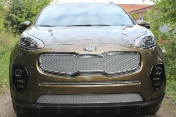 Защитная сетка в бампер (середина, ячейка 3х7 мм) Alfeco Стандарт KIA Sportage  4 QL (2016-2018) дорестайлинг (Хром)