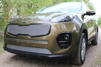2 349 р. Защитная сетка в бампер (середина, ячейка 3х7 мм) Alfeco Стандарт  KIA Sportage  4 QL (2016-2018) дорестайлинг (Хром)  с доставкой в г. Керчь. Увеличить фотографию 3