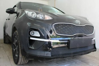 959 р. Защитная сетка в бампер (середина, ячейка 3х7 мм) Alfeco Стандарт  KIA Sportage  4 QL (2018-2022) рестайлинг (Чёрная)  с доставкой в г. Керчь. Увеличить фотографию 3