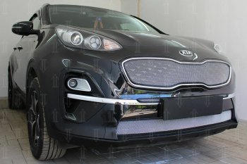 959 р. Защитная сетка в бампер (середина, ячейка 3х7 мм) Alfeco Стандарт  KIA Sportage  4 QL (2018-2022) рестайлинг (Хром)  с доставкой в г. Керчь. Увеличить фотографию 2