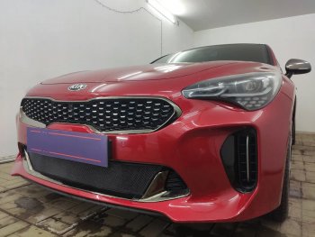 3 089 р. Защитная сетка в бампер (низ, ячейка 3х7 мм) Alfeco Стандарт KIA Stinger (2017-2025) (Чёрная)  с доставкой в г. Керчь. Увеличить фотографию 4