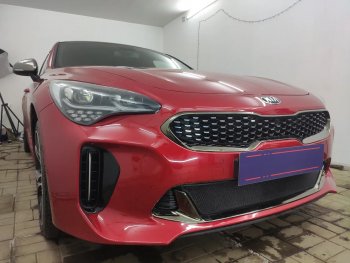 3 089 р. Защитная сетка в бампер (низ, ячейка 3х7 мм) Alfeco Стандарт KIA Stinger (2017-2025) (Чёрная)  с доставкой в г. Керчь. Увеличить фотографию 2