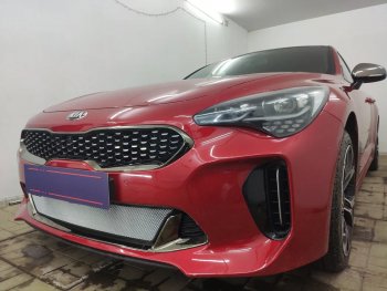 3 489 р. Защитная сетка в бампер (низ, ячейка 3х7 мм) Alfeco Стандарт KIA Stinger (2017-2025) (Хром)  с доставкой в г. Керчь. Увеличить фотографию 2