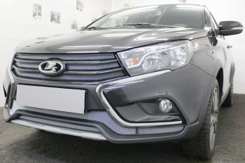 4 379 р. Защитная сетка в бампер (верхние, 4 части, ячейка 3х7 мм) Alfeco Стандарт Лада Веста 2180 седан дорестайлинг (2015-2023) (Хром)  с доставкой в г. Керчь. Увеличить фотографию 4