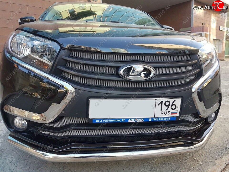 3 999 р. Защитная сетка в бампер (низ, 2 части, ячейка 3х7 мм) Alfeco Стандарт  Лада XRAY (2016-2022) (Хром)  с доставкой в г. Керчь