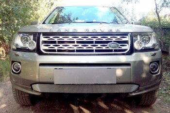 Защитная сетка в бампер (бензин, низ, ячейка 3х7 мм) Alfeco Стандарт Land Rover Freelander  L359 (2010-2012) 1-ый рестайлинг (Хром)