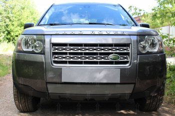 Защитная сетка в бампер (низ, ячейка 3х7 мм) Alfeco Стандарт Land Rover Freelander L359 дорестайлинг (2006-2010) (Хром)
