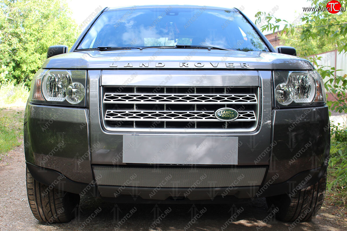 3 149 р. Защитная сетка в бампер (низ, ячейка 3х7 мм) Alfeco Стандарт Land Rover Freelander L359 дорестайлинг (2006-2010) (Хром)  с доставкой в г. Керчь