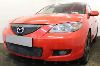 3 149 р. Защитная сетка в бампер (верх, ячейка 3х7 мм) Alfeco Стандарт  Mazda 3/Axela  BK (2006-2009) рестайлинг седан (Чёрная)  с доставкой в г. Керчь. Увеличить фотографию 2