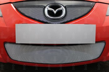 Защитная сетка в бампер (низ, ячейка 3х7 мм) Alfeco Стандарт Mazda 3/Axela  BK (2006-2009) рестайлинг седан (Хром)